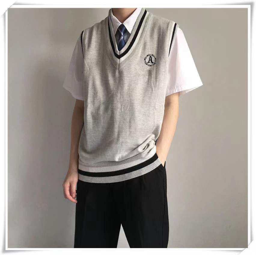 Bonsir Autumn College Style Sweater Vest Male Student Coats Korean Trend Knitting Sleeveless V-Neck 3 Color Pullover Unisex Clothes