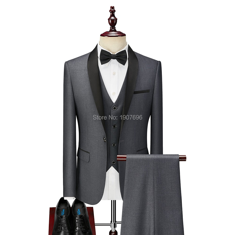 Bonsir 3 Piece Boyfriend Men Suits for Slim Fit Wedding Tuxedos Black Formal Groom Jacket Pants Vest Ready in Stock