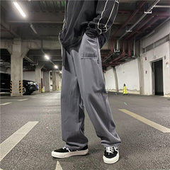 Bonsir Men Big Pocket Cargo Pants Joggers Straight Casual Loose Male Hip Hop Mopping Trousers Autumn Winter Streetwear All-match Pants