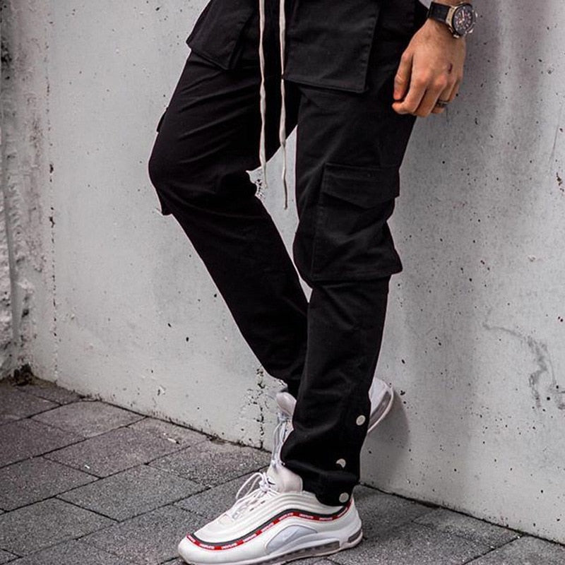 Bonsir Autumn New Casual Pants Men's Joggers Loose Track Trousers Fashion Side-breasted Cargo Pants Man Overalls Pantalones Cargo