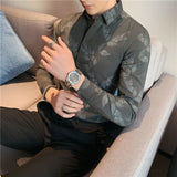 Bonsir Men's Printing Pattern Shirts Slim Fit Fashion Casual Business Shirts Long Sleeve Tops British Style Clothes Shirts M-4XL