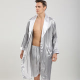 Men Robe Sets Satin Kimono Gown Male Sleepwear Bathrobe Faux Silk 2PCS Robe&amp;Shorts Suit Casual Nightwear Lounge Wear Homewear