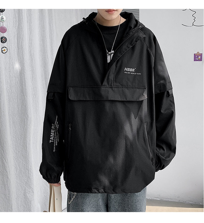 Bonsir New Fashion Mens Jacket Mulit Pocket Cargo Jackets Steetwear Autumn Hip Hop Windbreaker Coats Korean Fashion Hooded Coat