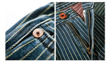 Bonsir Man's Pants Washed High Quality Trend Vintage Stripe Mid-Waist Zipper Casual Male Brand Clothing Long Straight Trousers Blue