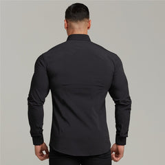 Bonsir  Men Fashion Casual long Sleeve Solid Shirt Super Slim Fit Male Social Business Dress Shirt Brand Men Fitness Sports Clothing