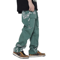 Bonsir  Korean Fashion Cashew Flowers Cotton Men Straight Cargo Pants Japanese Streetwear Casual Loose Kpop Trousers Pantalon Homme