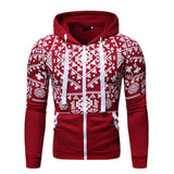 Bonsir Men's Fleece Jacket Ethnic Printed Zip Up Hoodie New Fashion Casual Hooded Jacket Coat For Man Black Hoodie Sweatshirt Male