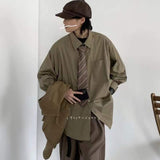 Bonsir  Men's Japanese Style Fashion Trend Long Sleeves Shirts Vintage Solid Color Work Shirt Khaki Color Clothes Coats Size S-2XL