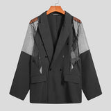 Bonsir Men Blazer Mesh Patchwork See Through Streetwear Double Breasted Lapel Long Sleeve Outerwear Fashion Men Casual Suits INCERUN