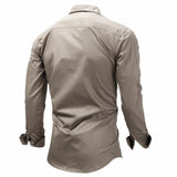Bonsir Men's Long Sleeve Shirt Lapel Zipper Shirt Cotton Army Outdoor Casual Large Size Army Green Embroidery Shirt Male