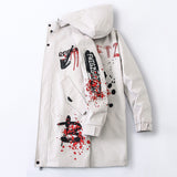 Fashion Autumn Men's Mid-Length Hooded Jacket Outwear Windbreaker Spring Printed Loose Long Coats Youth Tops Clothing Streetwear