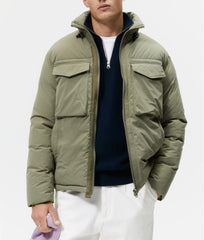 Bonsir Men's Cargo Cotton Jacket Big Pocket Warm Solid Color Coats Fashion Windproof Outwear For Male