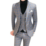 Bonsir Men Dress Blazers Pants Vest 3 Piece Set / Male Wedding New Autumn Business Formal Plaid Suit Luxury Slim Fit Coat Trousers