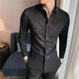 Bonsir Men's Printing Pattern Shirts Slim Fit Fashion Casual Business Shirts Long Sleeve Tops British Style Clothes Shirts M-4XL