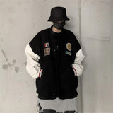 Bonsir Men's Varsity Baseball Jackets Leather Sleeve Loose Fit College Letterman Outerwear Tops Clothing Mandarin Collar