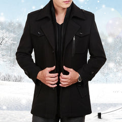 Bonsir New Warm Coat Lapel Woolen Coat Men's Double Collar Long Woolen Coat Men's Jacket Winter Trench Coat Men