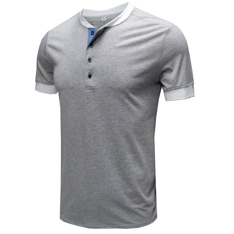 Bonsir Summer Men T-Shirt Henry Collar Cotton Fashion Youth Slim Fit Daily Short Sleeve Sport Golf Casual Color Patchwork Tees