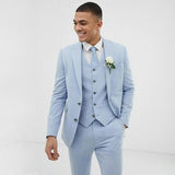 Bonsir Light Blue Wedding Men Suits Slim Fit Groom Wear Tuxedos Coat Dinner Suit 3 Pieces(Jacket+Pants+Vest)
