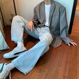 Bonsir Men's Fashion Light Blue Color Jeans Loose Trend Baggy Wide Leg Pants High Quality Trousers Pure Color Casual Pants S-3XL