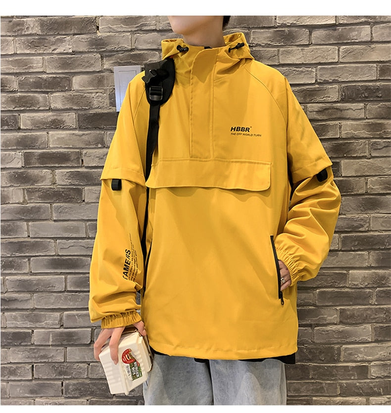 Bonsir New Fashion Mens Jacket Mulit Pocket Cargo Jackets Steetwear Autumn Hip Hop Windbreaker Coats Korean Fashion Hooded Coat