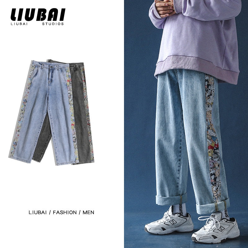 Bonsir jeans men's fashion Korean wide leg daddy pants fashion brand hip hop spring straight pants clothes streetwear hiphop Factory