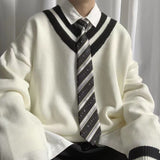 Bonsir Winter Men's V-collar White Color Coats College Style Wool Sweater Couple Clothes Loose Fashion Trend Soft Knitting