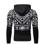 Bonsir Men's Fleece Jacket Ethnic Printed Zip Up Hoodie New Fashion Casual Hooded Jacket Coat For Man Black Hoodie Sweatshirt Male