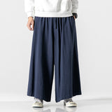 Bonsir Super Loose Cotton Linen Pants Mens Straight Casual Wide Leg Pants Autumn Winter Japanese Big Size Elastic Waist Trousers