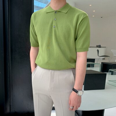 Bonsir Lapel Solid Short-sleeved Loose T-shirt Men's Korea Oversized Button T-shirt Men Casual Simple Basic T-shirts Men Summer