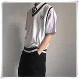 Bonsir Autumn College Style Sweater Vest Male Student Coats Korean Trend Knitting Sleeveless V-Neck 3 Color Pullover Unisex Clothes