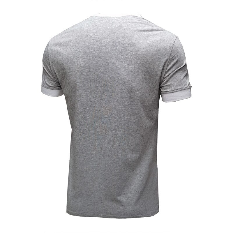 Bonsir Summer Men T-Shirt Henry Collar Cotton Fashion Youth Slim Fit Daily Short Sleeve Sport Golf Casual Color Patchwork Tees