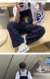 Bonsir Men's Retro Casual Pants Corduroy College Style Overalls Loose Brown/navy Color Work Trousers Salopettes Romper Jumpsuit