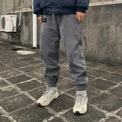 Bonsir Fall Winter Men Japanese Style All-Match Corduroy Embroidered Standard Casual Leggings Boy Loose Overalls And Velvet Cargo Pants