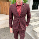 Bonsir Men Dress Blazers Pants Vest 3 Piece Set / Male Wedding New Autumn Business Formal Plaid Suit Luxury Slim Fit Coat Trousers