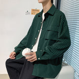 Bonsir Autumn Striped Shirt Men's Fashion Society Men Dress Shirt Business Casual Shirts Mens Streetwear Loose Long-sleeved Shirt M-5XL