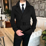 Bonsir Lapel Double Row Button Casual Trench Coat Woolen Coat with Belt Men's Trench Coat Autumn Men's Woolen Business Jacket