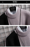Bonsir  autumn and winter new sweater warm fashion stitching color matching pullover round neck sweater thickened knitted sweater