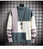 Bonsir  autumn and winter new sweater warm fashion stitching color matching pullover round neck sweater thickened knitted sweater