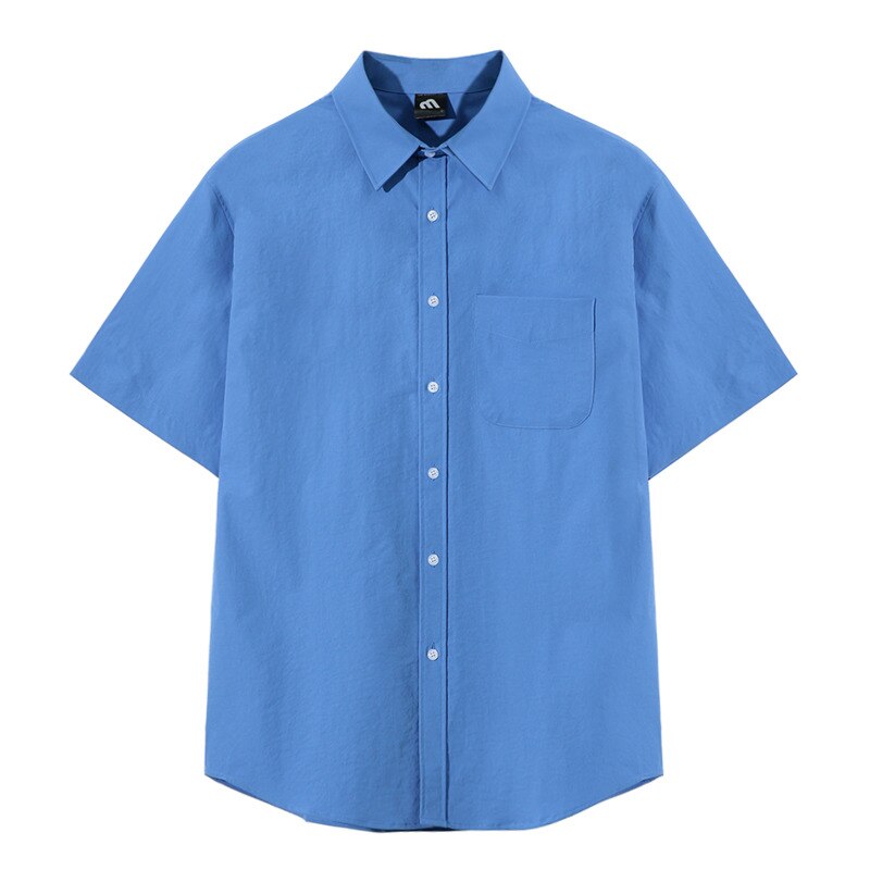 Bonsir New Fashion Men's Short Sleeve Shirt Korean Summer Loose Solid Color Turn-down Collar Single Breasted Top Pocket