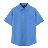 Bonsir New Fashion Men's Short Sleeve Shirt Korean Summer Loose Solid Color Turn-down Collar Single Breasted Top Pocket