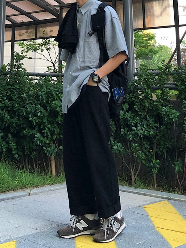 Bonsir Casual Men's Pants Summer Loose Korean Fashion Straight Trendy Wide Leg Versatile Male Trousers Casual New Vintage T3920