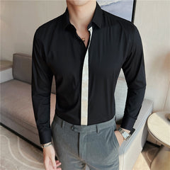 Bonsir Fashion Splicing Shirts Men Long Sleeve Slim Casual Shirt High Quality Business Dress Shirt Formal Social Party Tuxedo Blouse