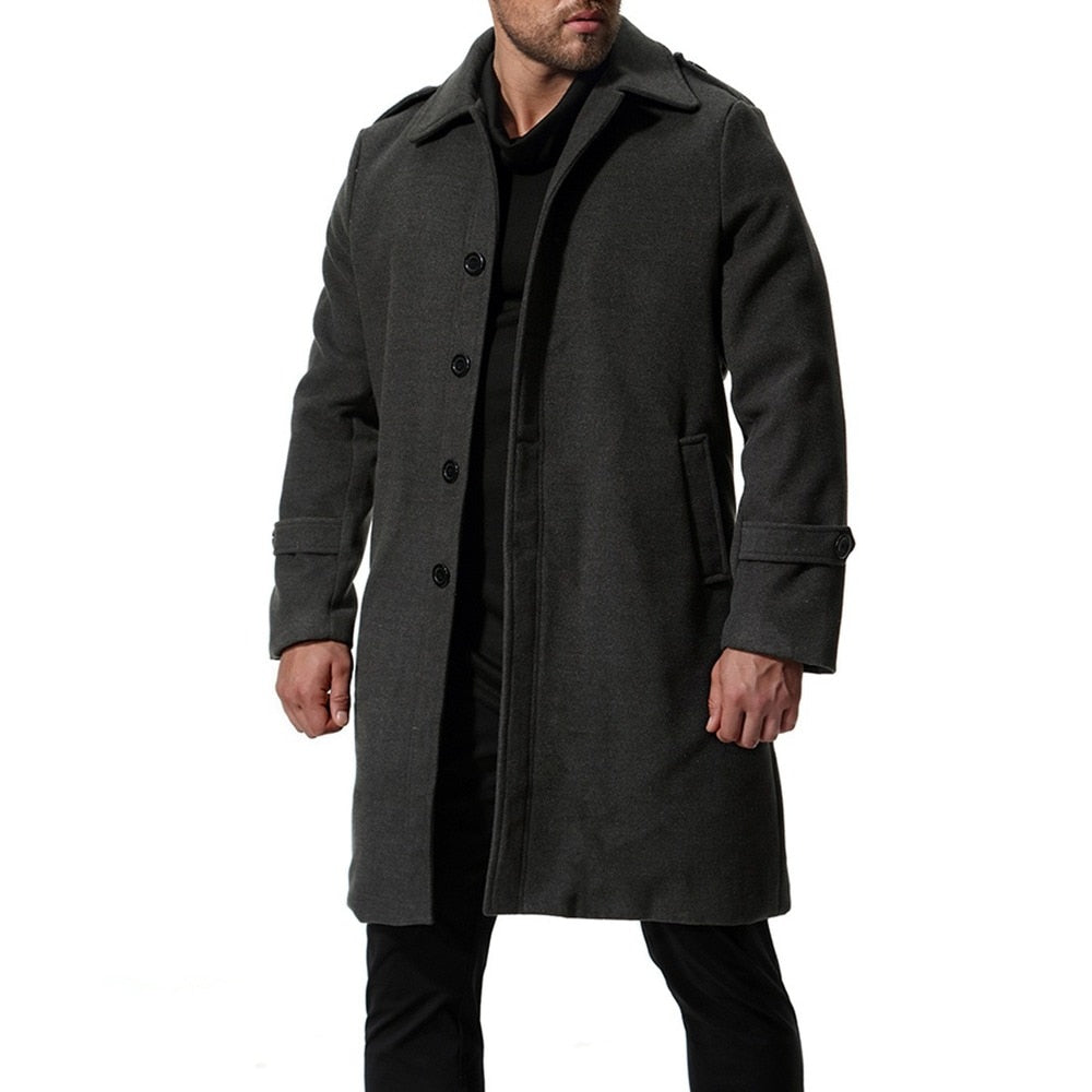 Bonsir Autumn And Winter New Men's Coat Wool Long Single Breasted Solid Color Wool Windbreaker Coat Jacket