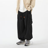 Bonsir Mens Casual Vintage Cargo Pants Autumn New Big Pocket Oversized Straight Pants Neutral Drawstring Work Trousers Joggers Male 2XL
