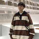 Bonsir Winter Plush Thick Sweater Men Warm Fashion Oversized Knitted Pullover Men Korean Loose Stripe Long Sleeve Sweater Mens Jumper
