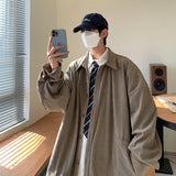 Bonsir Autumn Khaki Black Corduroy Jacket Men Fashion Retro Oversized Lapel Jackets Mens Casual Streetwear Loose Bomber Jacket Men Coat
