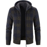 Bonsir Men's Hooded Plaid Printed Long Sleeve Sweater Autumn Winter Plush Large Casual Cardigan Coat