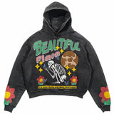 Bonsir Fashion Harajuku Hip Hop Hoodies Oversized Vintage Pullover Sweatshirt Printed Hooded Tops Streetwear Outerwear