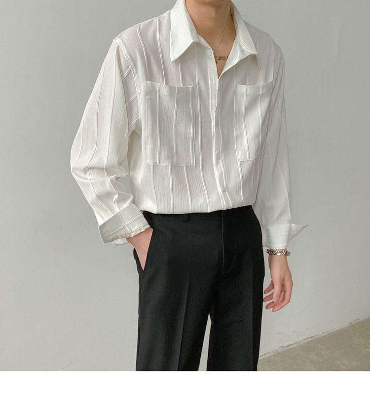 Bonsir Men's Long-Sleeved Iron-Free Drape Shirt Spring Light Familiar Korean Style Solid Color Shirt Trendy Men's Handsome Top