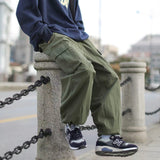Bonsir Japanese Style Men's Fashion Loose Work Casual Pants Drawstring Leggings Pure Cotton Sweatpants 3 Color Nice Trousers S-3XL